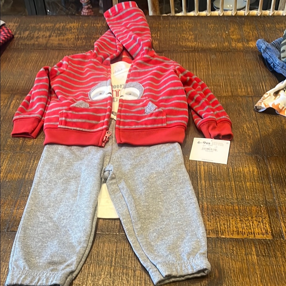 Striped Red and Gray Kids Bottoms Set